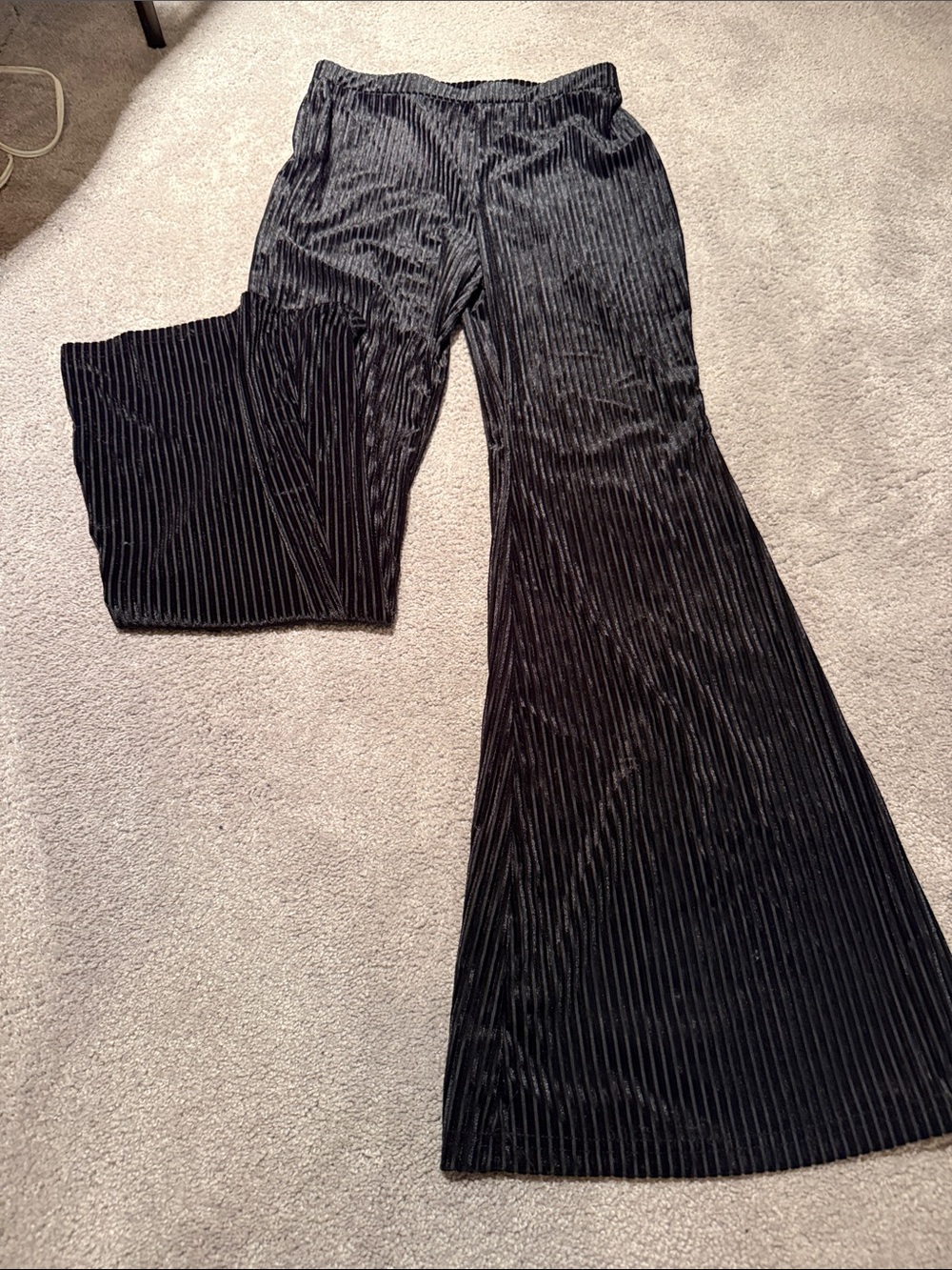 Stretch Ribbed Velvet Black Flare Pants